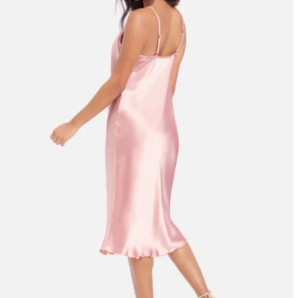 Bebe SATIN COWL NECK SLIP MIDI DRESS Size Large - Rose MSRP $69 - Picture 2 of 4